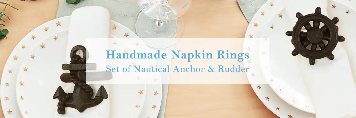 Anchor & Rudder Napkin Rings, black