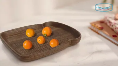 HomeHand Solid Walnut Serving Plate – Hand-Carved Snack Tray