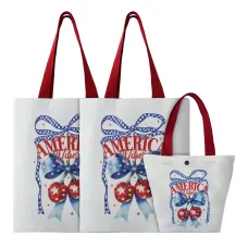 American Flag Cherry Bow Canvas Tote Bag