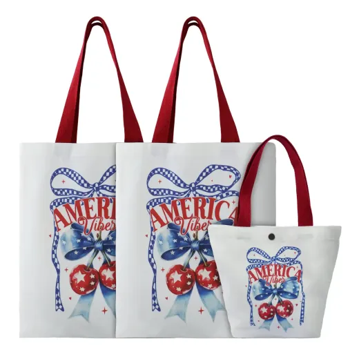 American Flag Cherry Bow Canvas Tote Bag