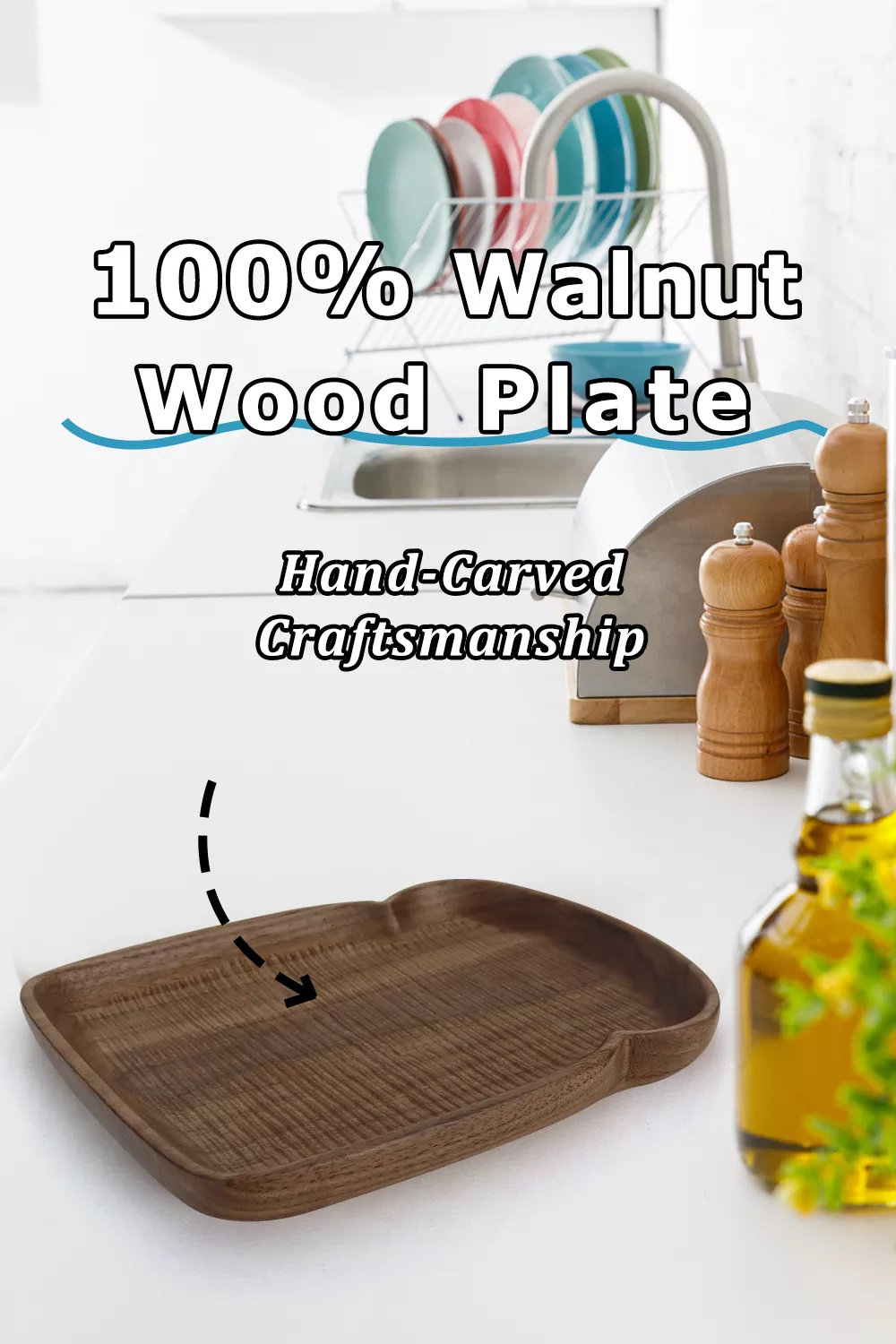 Hand-Carved Walnut Wood Plate