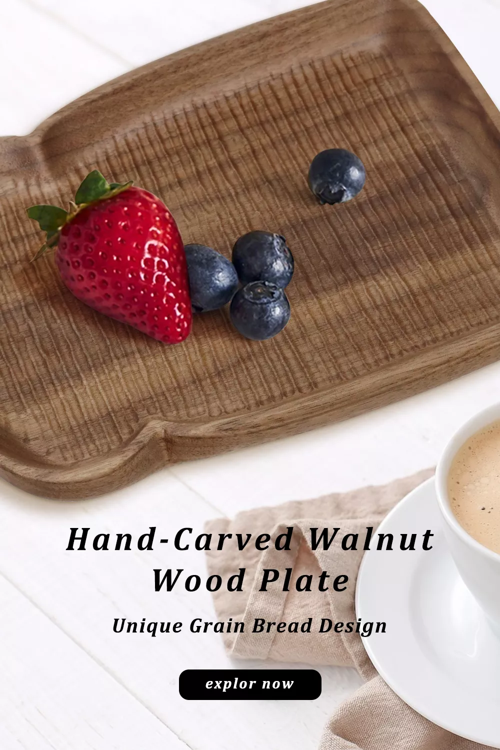 Hand-Caarved Walnut Wooden Plate
